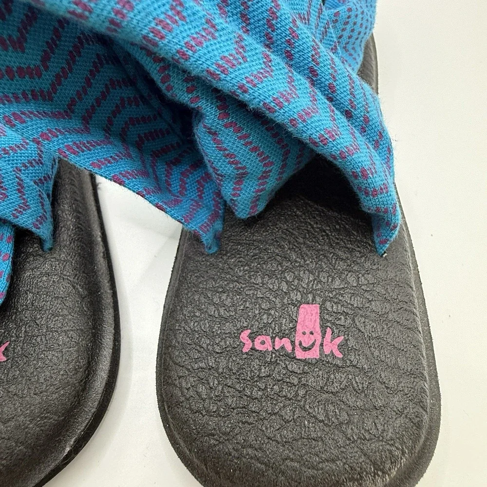 SANUK Sling 2 Turquoise Fucshia Chevron Yoga Mat 9 Thong Flip Flop Sandals LN‎